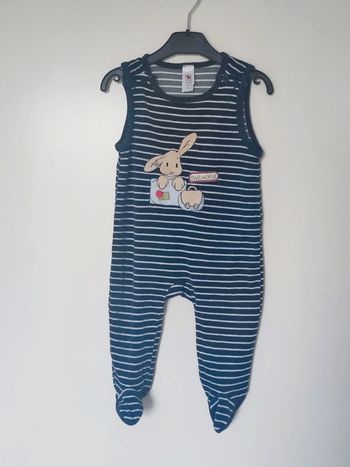 Grenouillère Pyjama bleu marine blanc rayé rayure lapin Baby Club