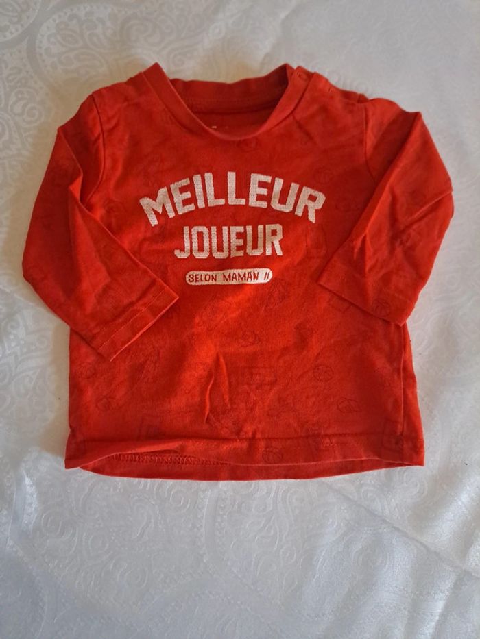 Lot de 4 Tee-shirt manches longues à message Rouge blanc et marine 100%coton 3mois - photo numéro 2