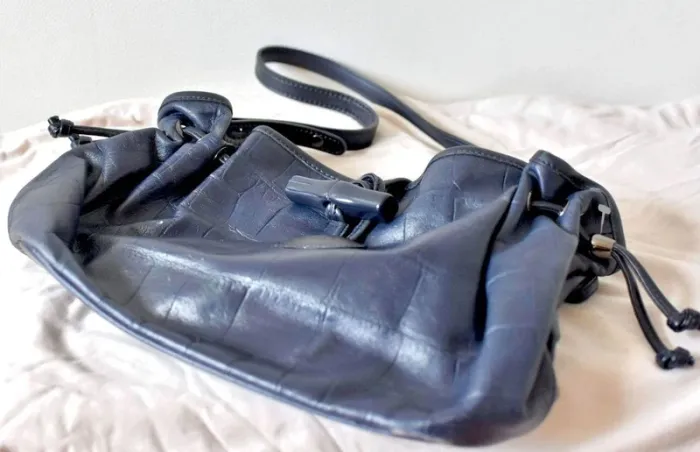 Sac Longchamp Roseau Bleu Foncé Effet Croco Brillant - photo numéro 6