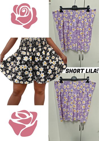 Short Large Taille Haute Lila Imprimé Marguerites