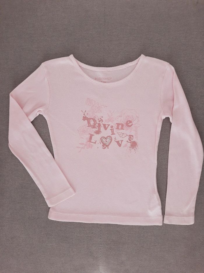 T-shirt manches longues 5 ans In Extenso rose clair inscriptions et strass