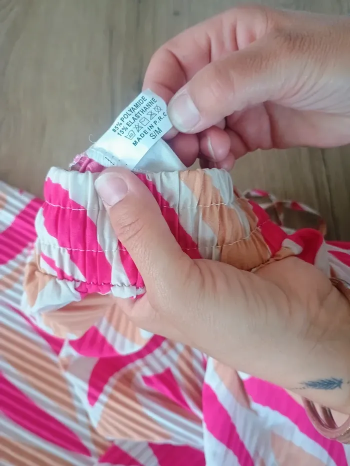 Pantalon fluide à motifs roses et beiges M - photo numéro 4
