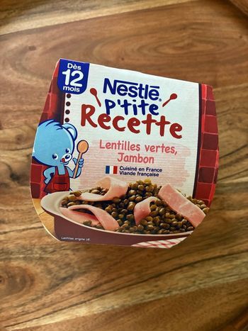 Repas bébé lentilles verte jambon - dès 12 mois - marque nestlé - neuf avec étiquette