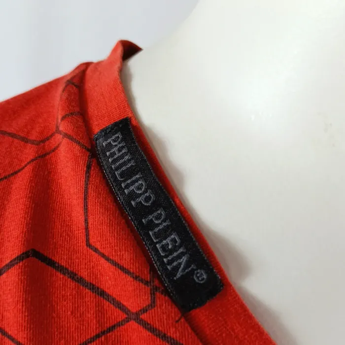 T-shirt rouge Philipp Plein skull strassé imprimé hexagonal Taille M A1184 - photo numéro 10