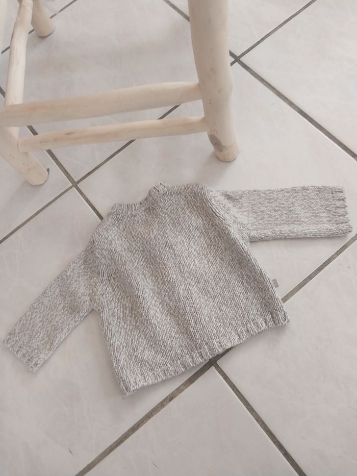 Gilet bébé OBaïbi 3 mois beige chiné 100% coton – mixte – très bon état - photo numéro 2