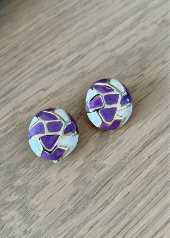 Boucles d’oreilles vintage à clips – motifs violet et nacré