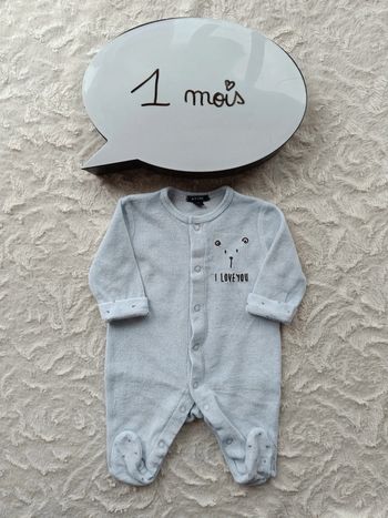 Pyjama grenouillère velours Garçon 1 mois I love you Ours Kiabi