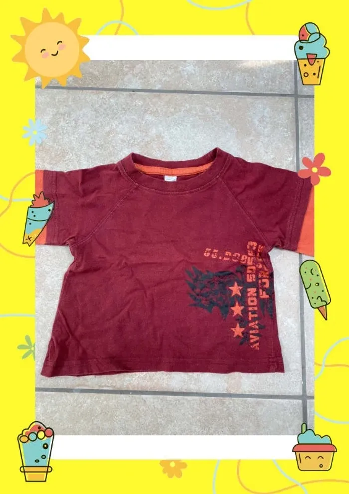 T shirt 2 ans orange bordeaux