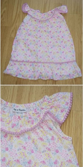 Robe fleurie lilas et rose Pat et Ripaton - Détails pompons - 6 mois (68 cm)