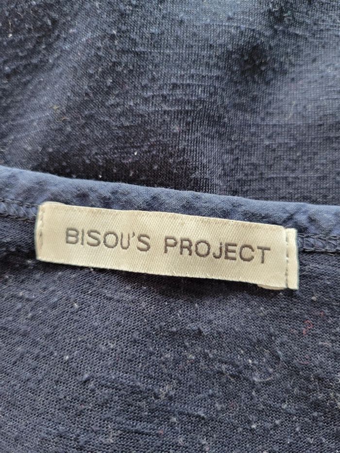 Tee shirt bleu marine bisou's project vintage taille S 36 en 100% coton - photo numéro 4