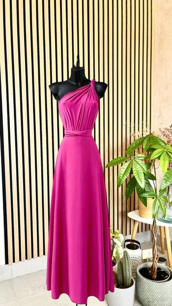 Robe longue positions multiples fabriquée en France couleur rose fuchsia