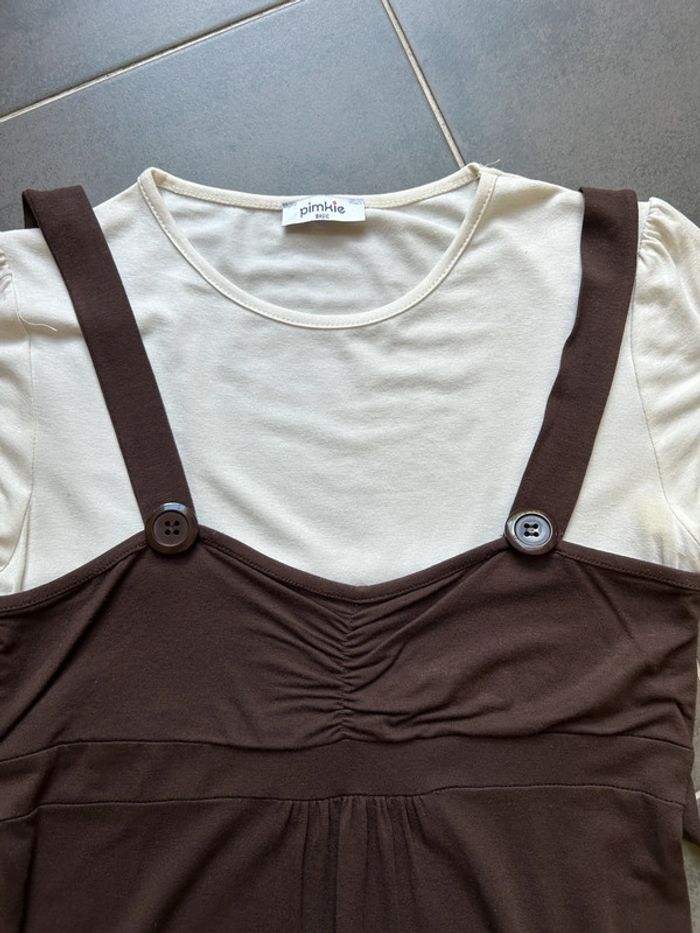 T-shirt manches courtes 2 en 1 crème marron femme pimkie - photo numéro 2