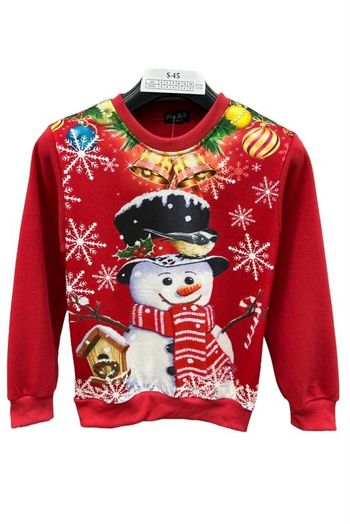 Sweat de Noël Enfant – Bonhomme de Neige Festif – Rouge