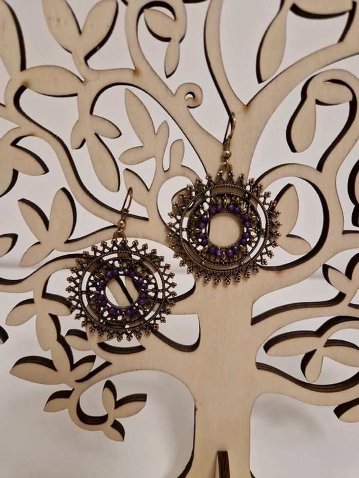 Boucles d'oreilles rond orientale cuivre violet - photo numéro 2