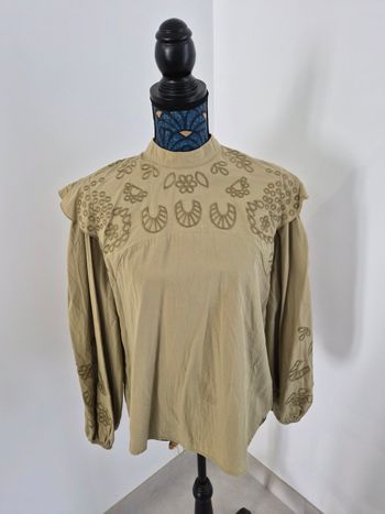 Blouse kaki manches longues bouffantes, Salsa, taille L.