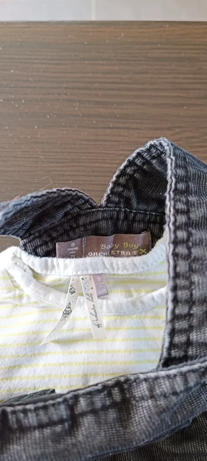 2 salopettes + 1 t-shirt manches longues 9 mois - photo numéro 2