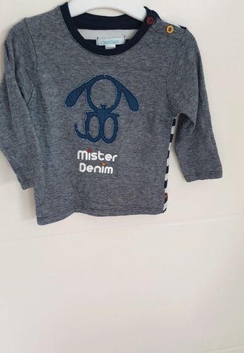T-shirt manches longues, mister denim, rayé blanc, taille 12 mois, Obaïbi