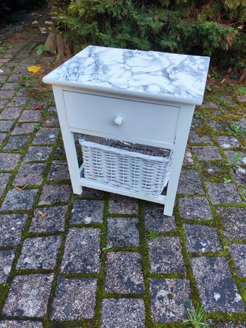 Meuble d'appoint SDB ou table de chevet blanc tiroir en osier