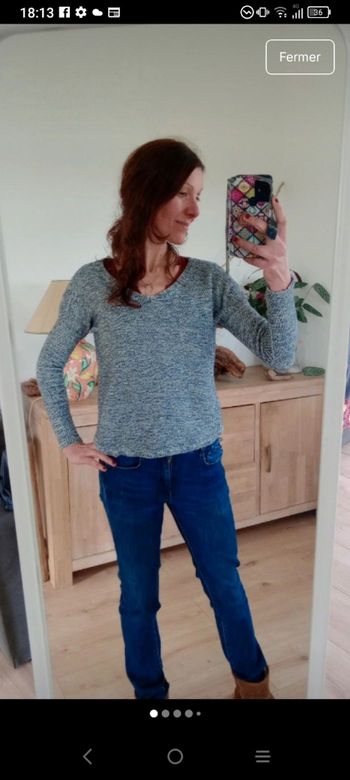 Pull femme s chiné blanc et bleu c88