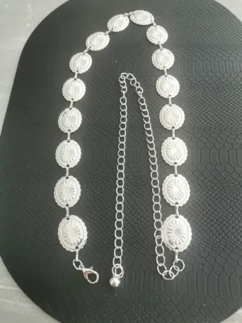 Ceinture Métal femme ovales fleurs argentés