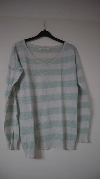 Pull à rayures blanc et vert