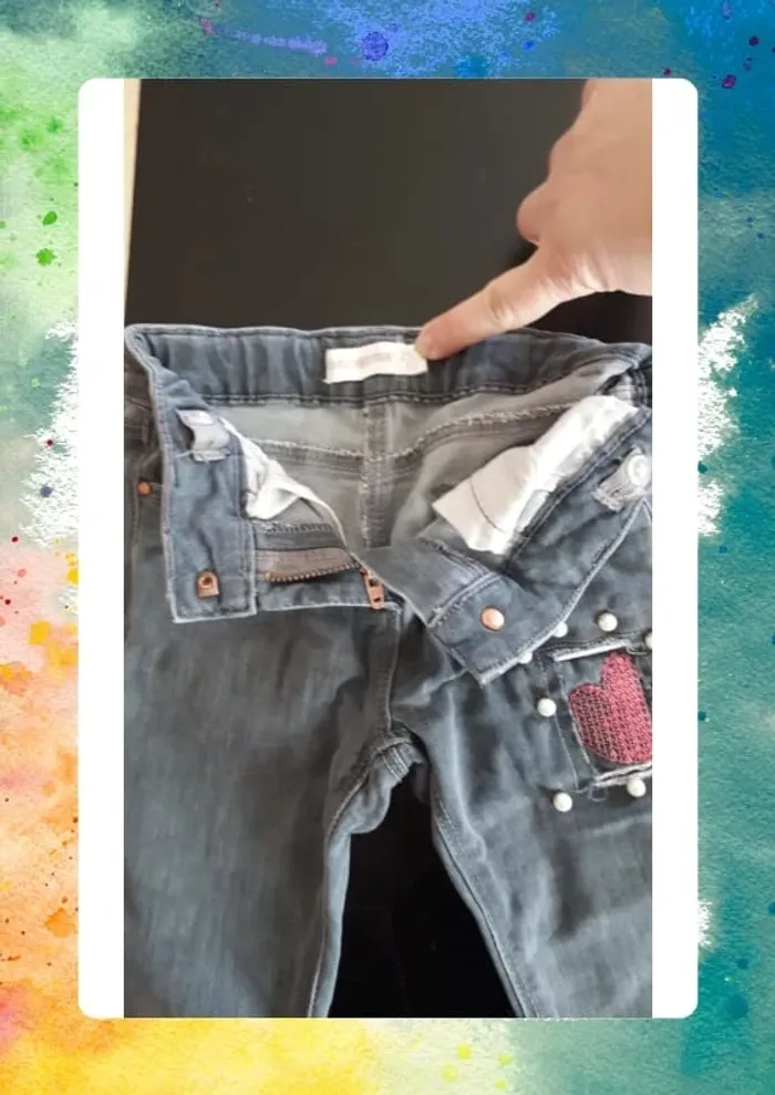 Joli jeans perlés agrémenté de sequins taille ajustable - photo numéro 9