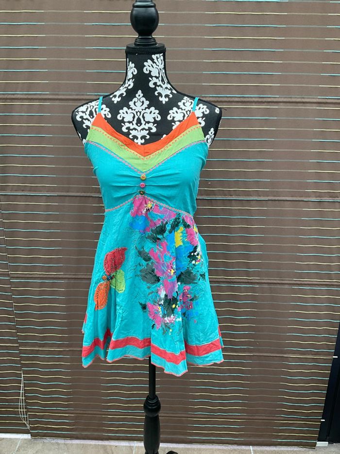 Blouse turquoise/multicolore TU neuve