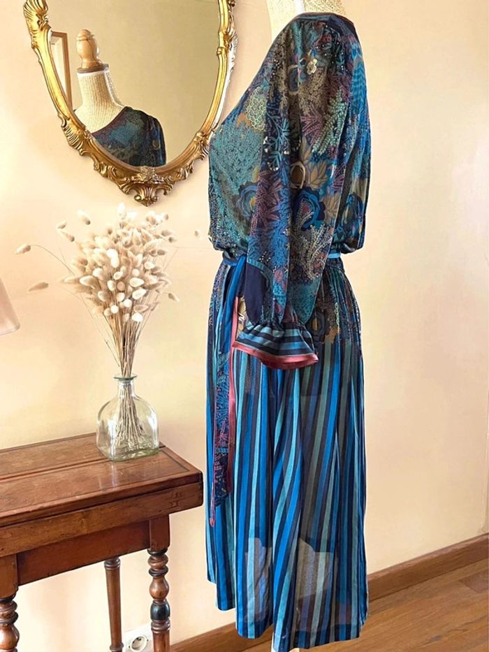 Robe à Motifs végétal panthère plissé Multi-Couleurs vintage - photo numéro 4