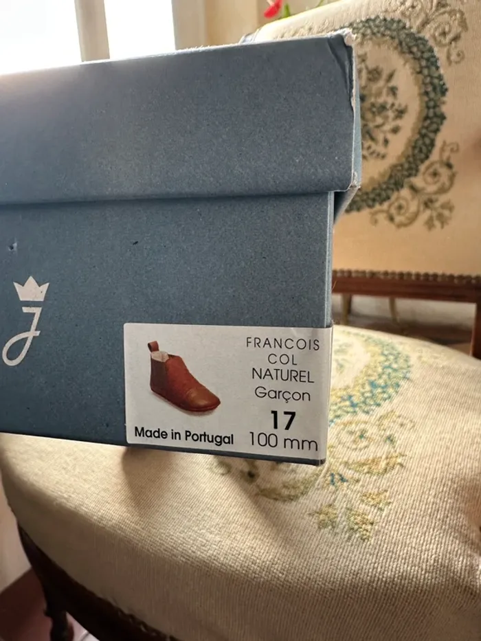 NEUF Jacadi chaussons pantoufles chaussures marron camel cuir 17 bébé François col naturel garçon - photo numéro 5