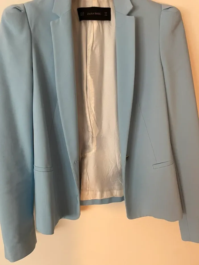 Veste de tailleur bleu ciel Zara - photo numéro 3