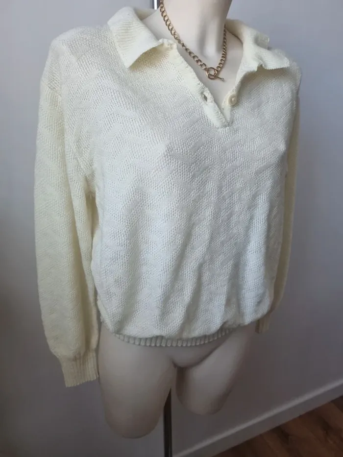 Pull tricoté jaune pâle vintage - photo numéro 10