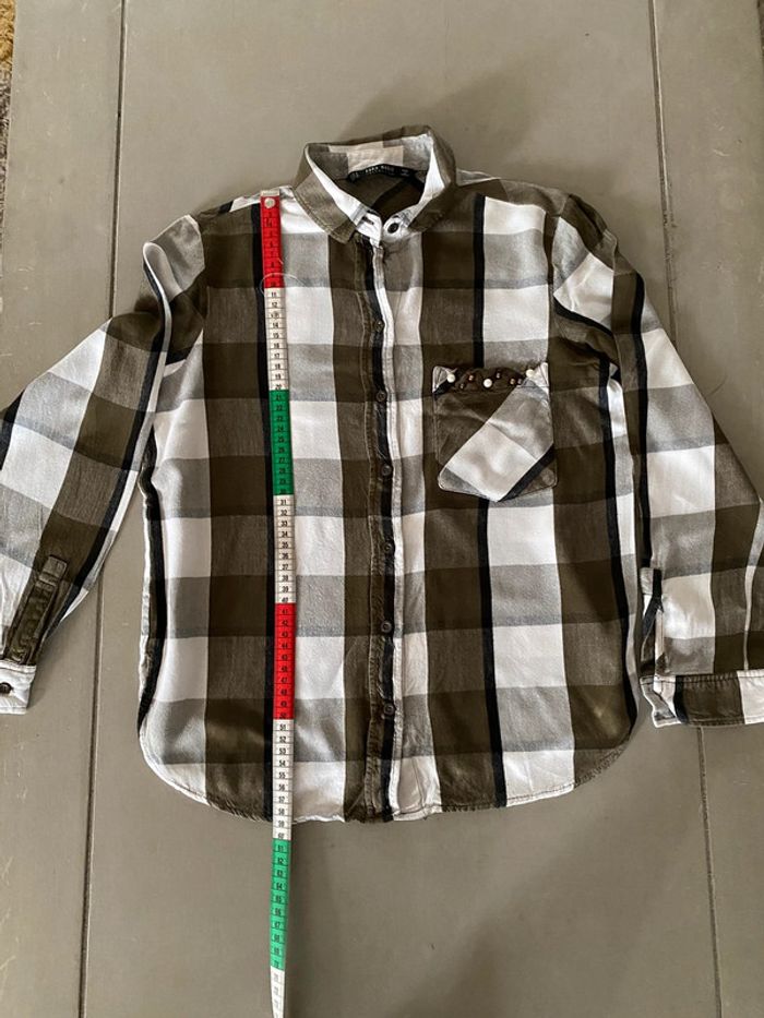 Chemise Zara blanche et kaki à gros carreaux manches longues taille S - photo numéro 19
