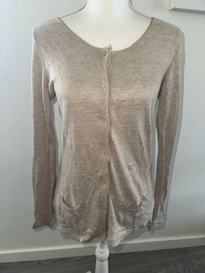 Cardigan beige crème tulle mesh Sonia Rykiel T38 M
