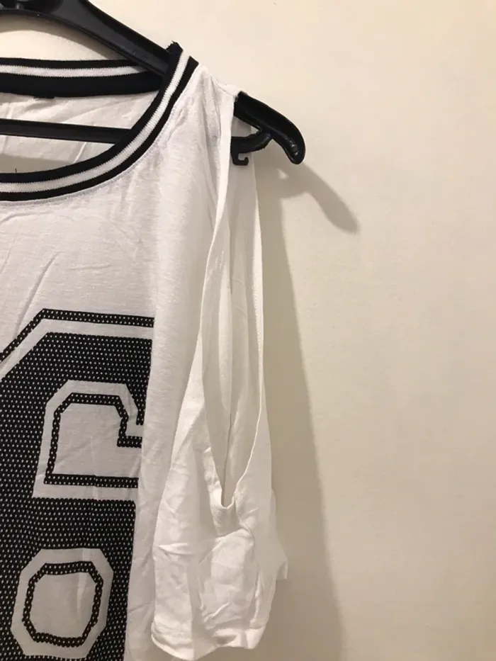 Haut robe femme tunique manches courtes ouvertures sur les épaules blanc et noir taille unique - photo numéro 4