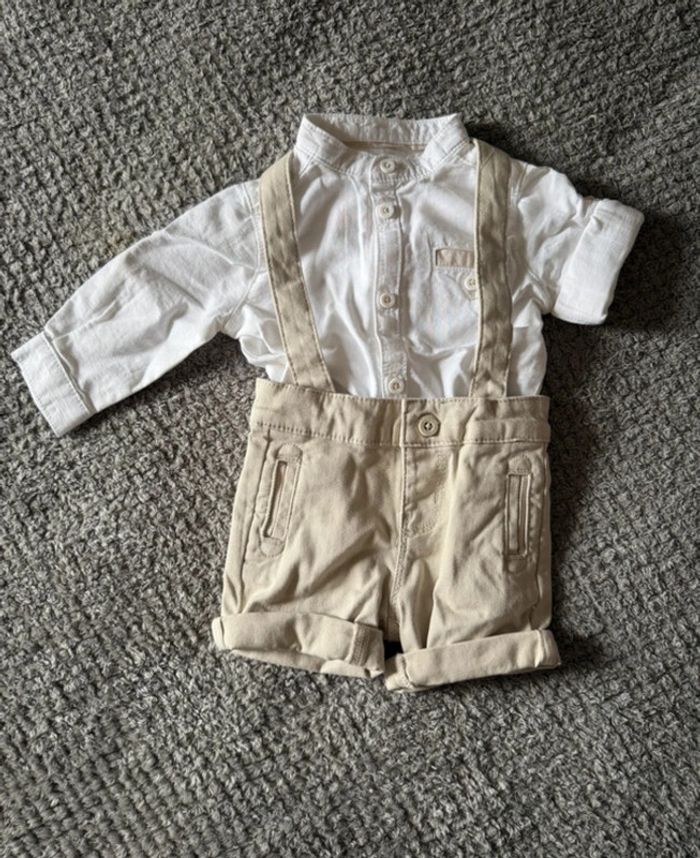 Ensemble chemise manche longue avec short à bretelle réglable beige tenu de cérémonie (3mois) - photo numéro 2