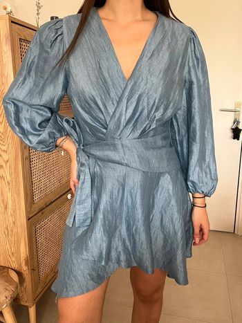 Robe cache cœur bleu clair en lin Maje
