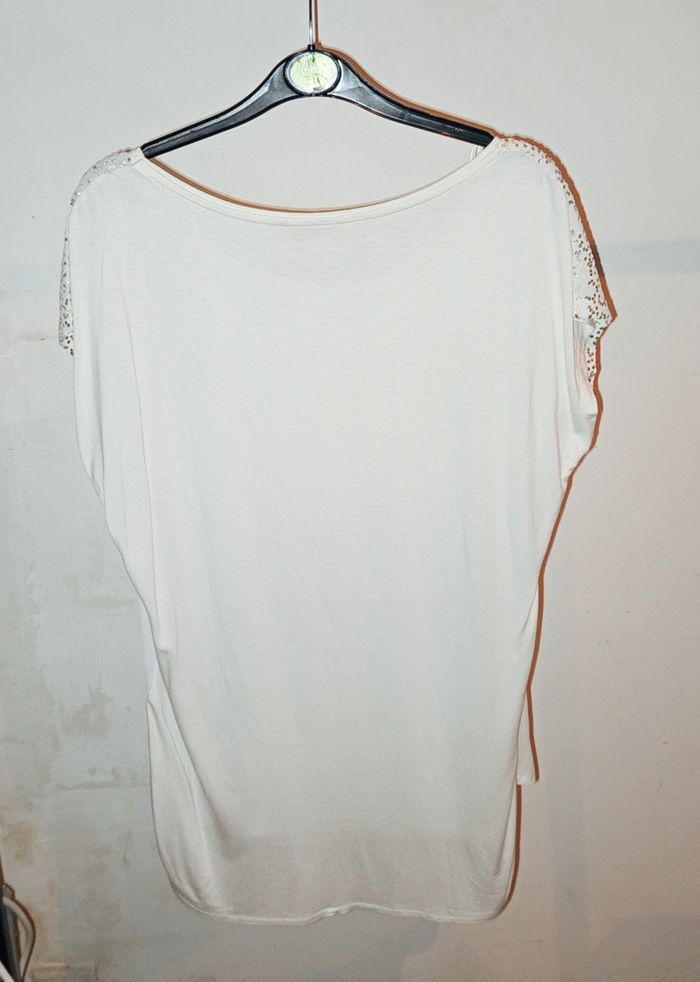 Tee-shirt blanc à motifs argentés Camaïeu taille L - photo numéro 2