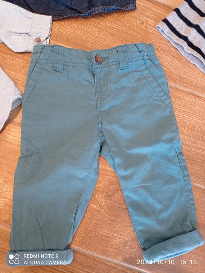Ensemble chino vert+ 2 chemises jean + pull marinière 6 mois - photo numéro 8