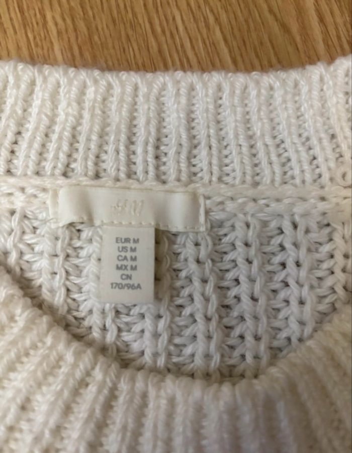 Pull à mailles torsadées blanc cassé H&M – Taille M - photo numéro 4