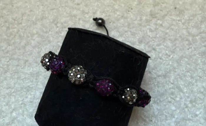 Bracelet lacet shambala mauve noir argenté réglable - photo numéro 2