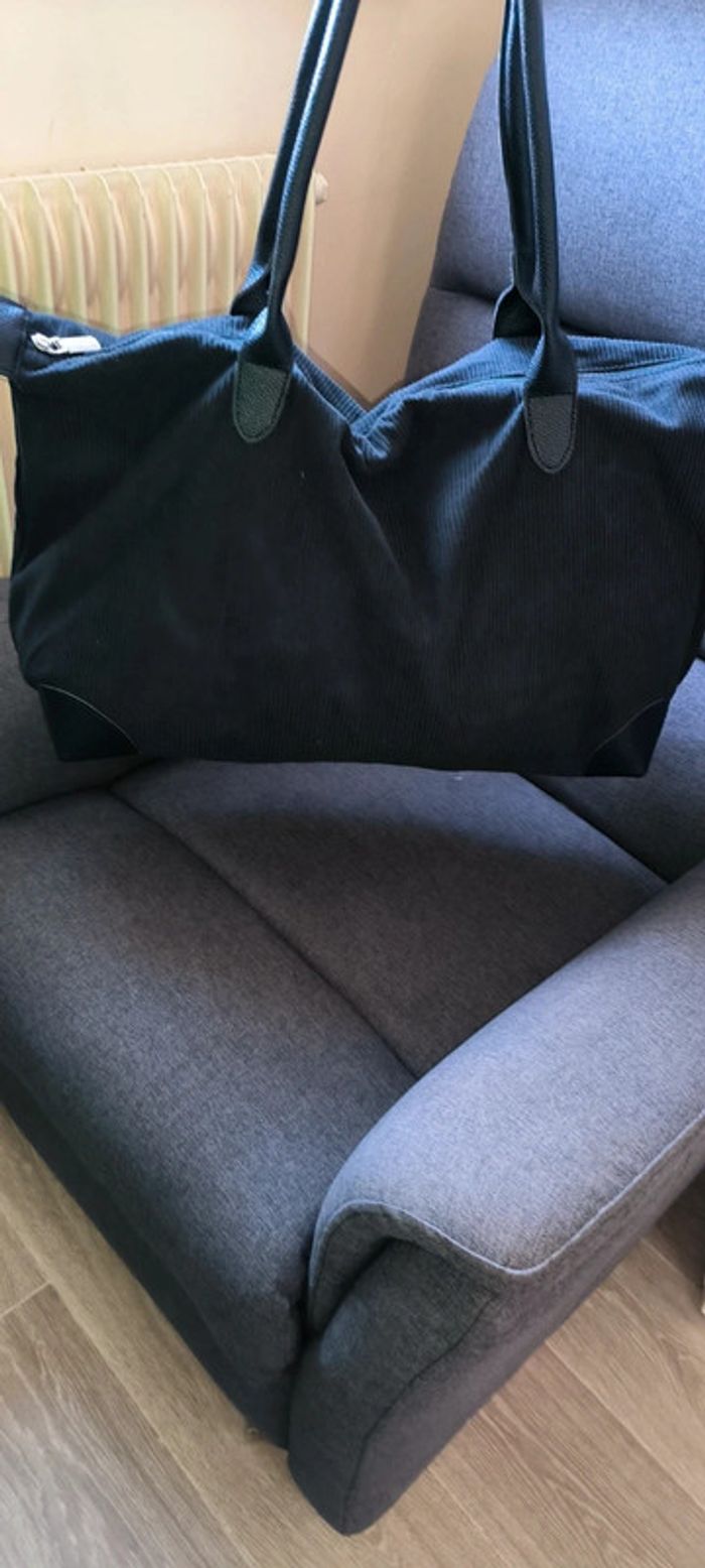 Grand Sac fourre-tout très tendance noire velour - photo numéro 4