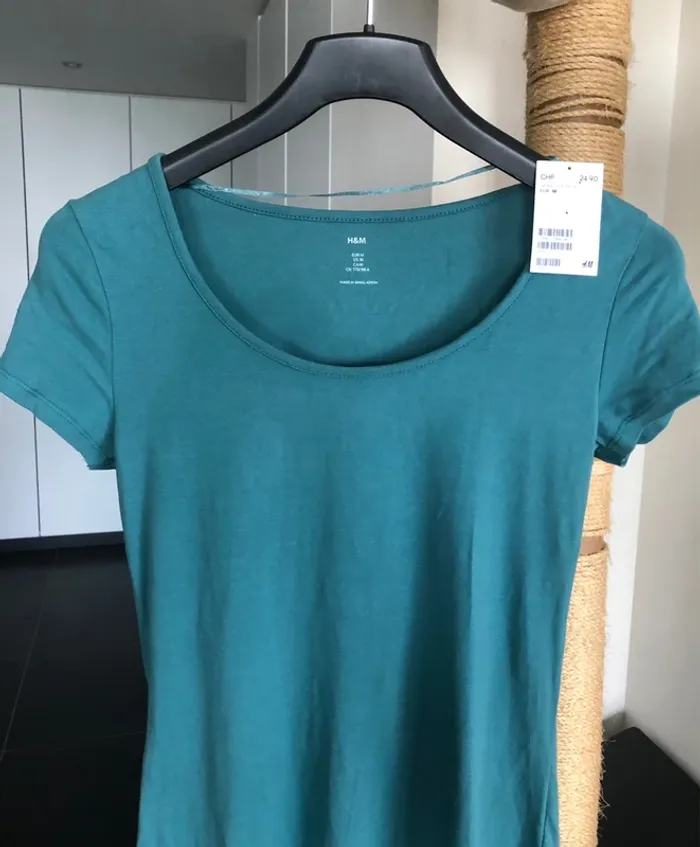 Robe turquoise à manches courtes H&M en coton taille 38 / M neuve avec étiquette. - photo numéro 9