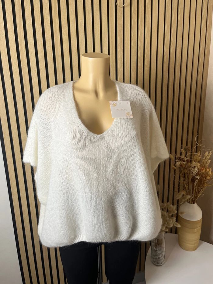 Pull sans manche blanc  crème laine et mohair - photo numéro 2
