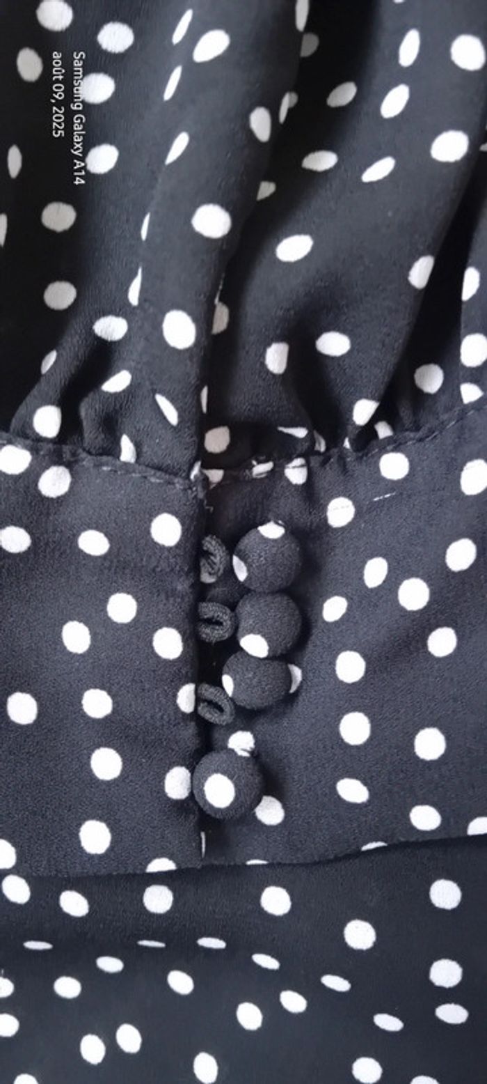 Blouse longue fluide col V manches longues à pois noir et blanc femme XL - photo numéro 18