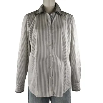 Chemise rayée Basler à col contrastant gris, manches longues, taille 42 A1181