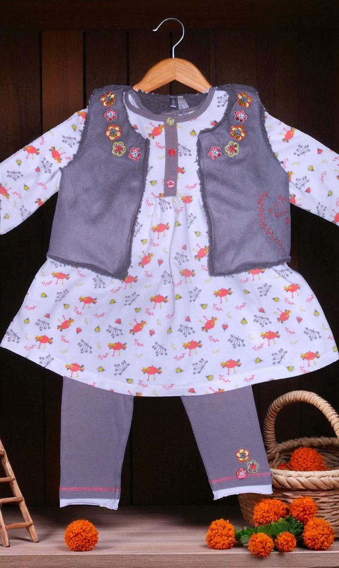ORCHESTRA - ENSEMBLE 3P BÉBÉ FILLE TAUPE MOTIF FANTAISIE & BRODERIES FLEURS 6M - photo numéro 2