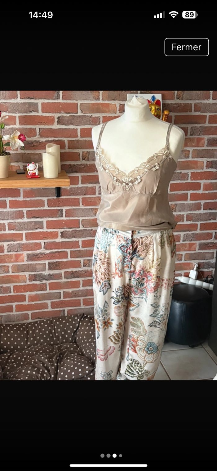 Top soie polyester H&M t 38 taupe - photo numéro 3