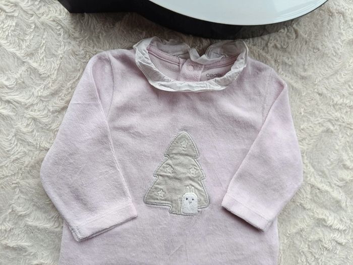 Pyjama grenouillère velours Fille 3 mois Noël lapin sapin étoiles Obaïbi - photo numéro 3