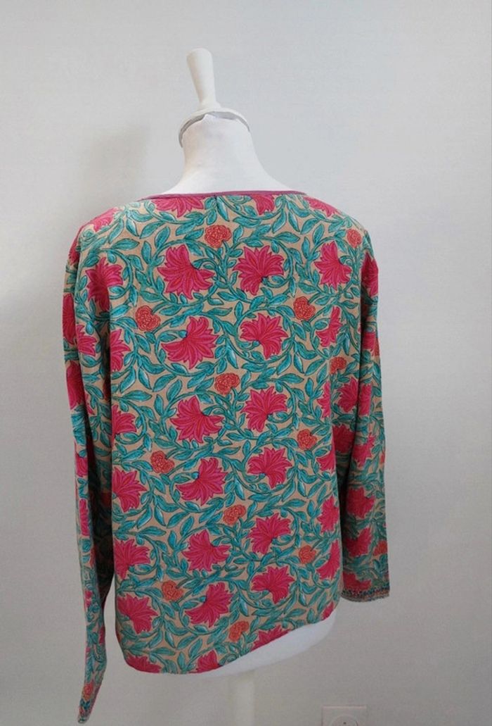 Blouse imprimée à fleurs en lin manches larges M - photo numéro 5