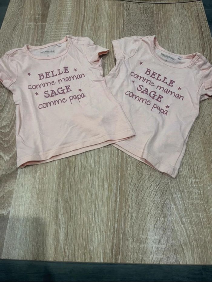 Lot de 2 tee shirt MC rose bébé fille 3mois